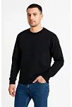Erkek Üç İplik Düz Bisiklet Yaka Sweatshirt - Siyah
