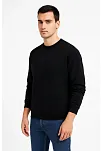 Erkek Üç İplik Düz Bisiklet Yaka Sweatshirt - Siyah