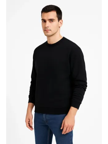 Erkek Üç İplik Düz Bisiklet Yaka SweatShirt - Siyah Erkek Üç İplik Düz Bisiklet Yaka SweatShirt - Siyah