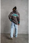 Erkek Üç İplik İçi Pamuklu Alev Baskılı Kapüşonlu Sweatshirt - Gri