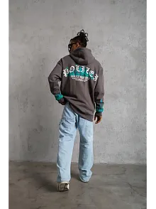 Erkek Üç İplik İçi Pamuklu Alev Baskılı Kapüşonlu Sweatshirt - Gri