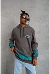 Erkek Üç İplik İçi Pamuklu Alev Baskılı Kapüşonlu Sweatshirt - Gri