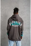 Erkek Üç İplik İçi Pamuklu Alev Baskılı Kapüşonlu Sweatshirt - Gri