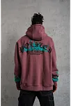 Erkek Üç İplik İçi Pamuklu Alev Baskılı Kapüşonlu Sweatshirt - Gül Kurusu