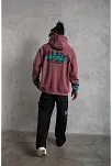Erkek Üç İplik İçi Pamuklu Alev Baskılı Kapüşonlu Sweatshirt - Gül Kurusu