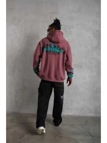 Erkek Üç İplik İçi Pamuklu Alev Baskılı Kapüşonlu Sweatshirt - Gül Kurusu Erkek Üç İplik İçi Pamuklu Alev Baskılı Kapüşonlu Sweatshirt - Gül Kurusu