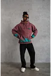 Erkek Üç İplik İçi Pamuklu Alev Baskılı Kapüşonlu Sweatshirt - Gül Kurusu