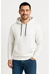 Erkek Üç İplik Kapüşonlu Kanguru Cepli Sweatshirt Hoodie - Beyaz
