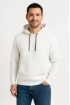Erkek Üç İplik Kapüşonlu Kanguru Cepli Sweatshirt Hoodie - Beyaz