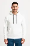 Erkek Üç İplik Kapüşonlu Kanguru Cepli Sweatshirt Hoodie - Beyaz