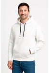 Erkek Üç İplik Kapüşonlu Kanguru Cepli Sweatshirt Hoodie - Beyaz