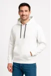 Erkek Üç İplik Kapüşonlu Kanguru Cepli Sweatshirt Hoodie - Beyaz