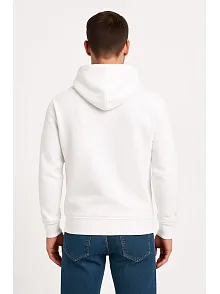 Erkek Üç İplik Kapüşonlu Kanguru Cepli Sweatshirt Hoodie - Beyaz