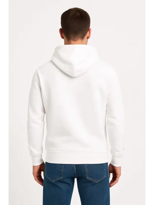 Erkek Üç İplik Kapüşonlu Kanguru Cepli SweatShirt hoodie - Beyaz