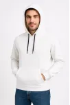 Erkek Üç İplik Kapüşonlu Kanguru Cepli Sweatshirt Hoodie - Beyaz