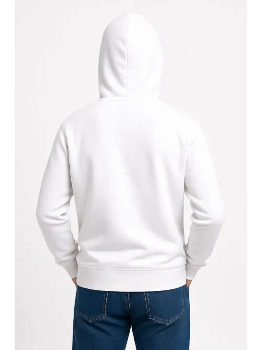 Erkek Üç İplik Kapüşonlu Kanguru Cepli SweatShirt hoodie - Beyaz