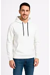 Erkek Üç İplik Kapüşonlu Kanguru Cepli Sweatshirt Hoodie - Beyaz