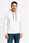 Erkek Üç İplik Kapüşonlu Kanguru Cepli Sweatshirt Hoodie - Beyaz