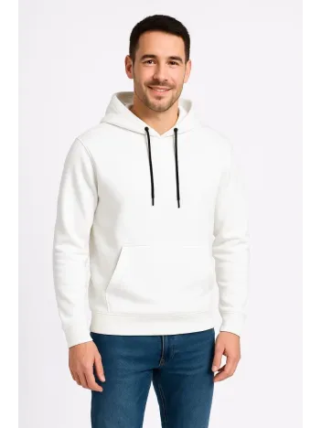Erkek Üç İplik Kapüşonlu Kanguru Cepli SweatShirt hoodie - Beyaz Erkek Üç İplik Kapüşonlu Kanguru Cepli SweatShirt hoodie - Beyaz