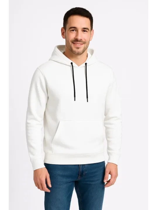 Erkek Üç İplik Kapüşonlu Kanguru Cepli SweatShirt hoodie - Beyaz Erkek Üç İplik Kapüşonlu Kanguru Cepli SweatShirt hoodie - Beyaz