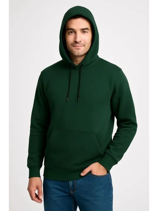 Erkek Üç İplik Kapüşonlu Kanguru Cepli SweatShirt hoodie - Haki