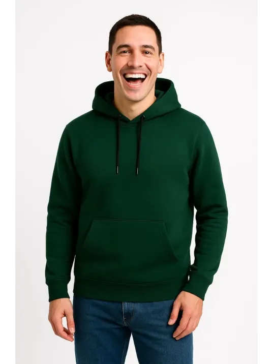 Erkek Üç İplik Kapüşonlu Kanguru Cepli SweatShirt hoodie - Haki