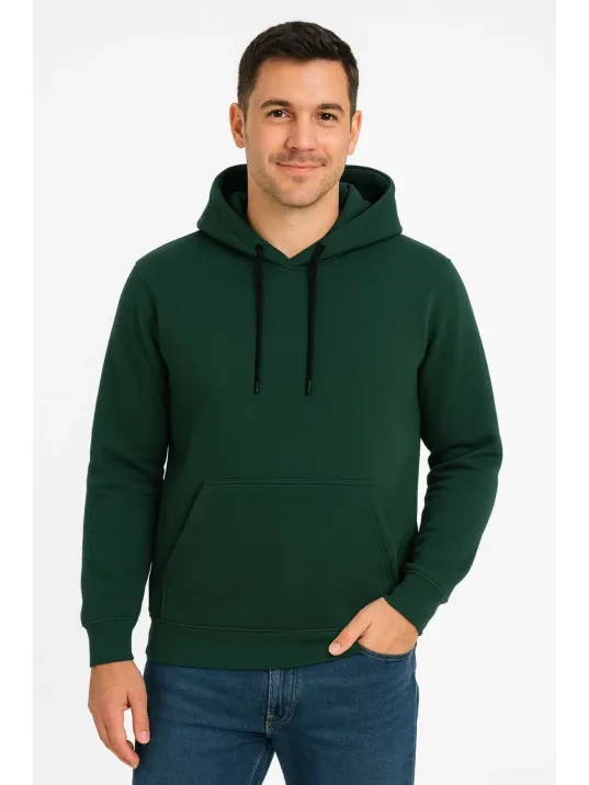 Erkek Üç İplik Kapüşonlu Kanguru Cepli SweatShirt hoodie - Haki
