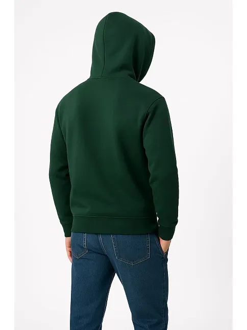 Erkek Üç İplik Kapüşonlu Kanguru Cepli Sweatshirt Hoodie - Haki