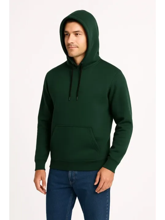 Erkek Üç İplik Kapüşonlu Kanguru Cepli SweatShirt hoodie - Haki