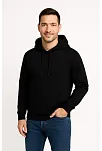 Erkek Üç İplik Kapüşonlu Kanguru Cepli Sweatshirt Hoodie - Siyah
