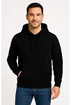 Erkek Üç İplik Kapüşonlu Kanguru Cepli Sweatshirt Hoodie - Siyah