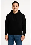 Erkek Üç İplik Kapüşonlu Kanguru Cepli Sweatshirt Hoodie - Siyah