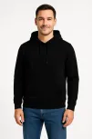 Erkek Üç İplik Kapüşonlu Kanguru Cepli Sweatshirt Hoodie - Siyah