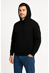 Erkek Üç İplik Kapüşonlu Kanguru Cepli Sweatshirt Hoodie - Siyah
