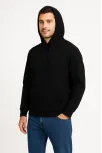 Erkek Üç İplik Kapüşonlu Kanguru Cepli Sweatshirt Hoodie - Siyah