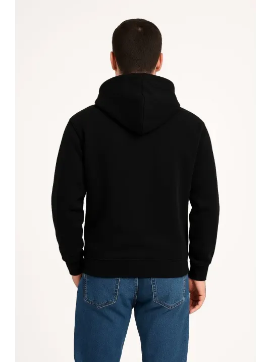 Erkek Üç İplik Kapüşonlu Kanguru Cepli SweatShirt hoodie - Siyah