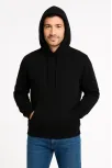 Erkek Üç İplik Kapüşonlu Kanguru Cepli Sweatshirt Hoodie - Siyah