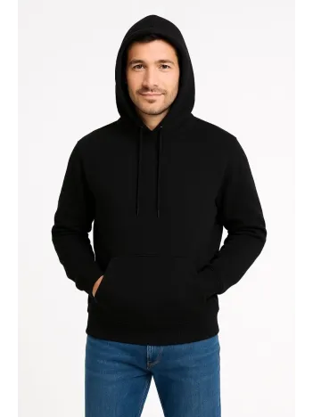 Erkek Üç İplik Kapüşonlu Kanguru Cepli SweatShirt hoodie - Siyah Erkek Üç İplik Kapüşonlu Kanguru Cepli SweatShirt hoodie - Siyah