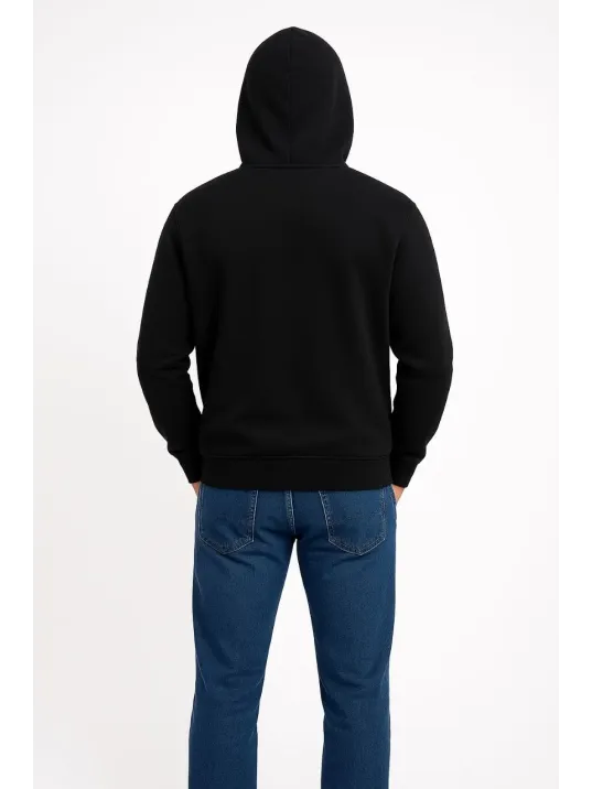 Erkek Üç İplik Kapüşonlu Kanguru Cepli SweatShirt hoodie - Siyah
