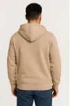 Erkek Üç İplik Kapüşonlu Tam Fermuarlı Kanguru Çepli Sweatshirt Hoodie - Bej