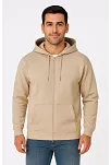 Erkek Üç İplik Kapüşonlu Tam Fermuarlı Kanguru Çepli Sweatshirt Hoodie - Bej