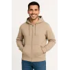 Erkek Üç İplik Kapüşonlu Tam Fermuarlı Kanguru Çepli SweatShirt Hoodie - Bej