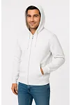 Erkek Üç İplik Kapüşonlu Tam Fermuarlı Kanguru Cepli Sweatshirt Hoodie - Beyaz