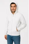 Erkek Üç İplik Kapüşonlu Tam Fermuarlı Kanguru Cepli Sweatshirt Hoodie - Beyaz