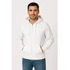 Erkek Üç İplik Kapüşonlu Tam Fermuarlı Kanguru Cepli SweatShirt Hoodie - Beyaz
