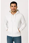 Erkek Üç İplik Kapüşonlu Tam Fermuarlı Kanguru Cepli Sweatshirt Hoodie - Beyaz