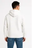 Erkek Üç İplik Kapüşonlu Tam Fermuarlı Kanguru Cepli Sweatshirt Hoodie - Beyaz