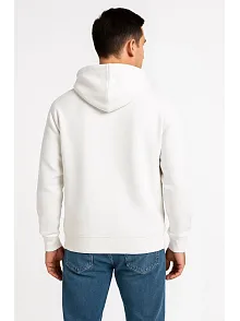 Erkek Üç İplik Kapüşonlu Tam Fermuarlı Kanguru Cepli Sweatshirt Hoodie - Beyaz