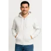 Erkek Üç İplik Kapüşonlu Tam Fermuarlı Kanguru Cepli SweatShirt Hoodie - Beyaz