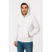 Erkek Üç İplik Kapüşonlu Tam Fermuarlı Kanguru Cepli SweatShirt Hoodie - Beyaz